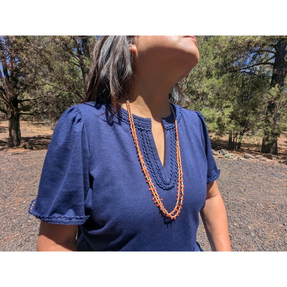 Vintage Native American Necklace Coral w‎ Heishi Handmade Santo Domingo Jewelry*
